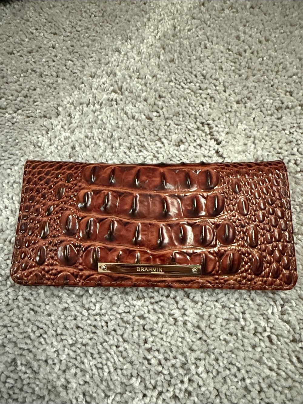 Brahmin Cognac Croc-Embossed Leather Clutch Wallet